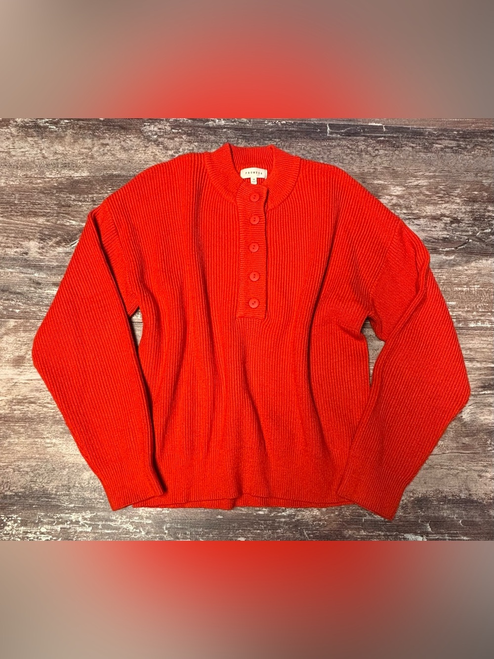 Promesa Vibrant Red Button-Front Crew Sweater Cozy Fall Red Orange Medium